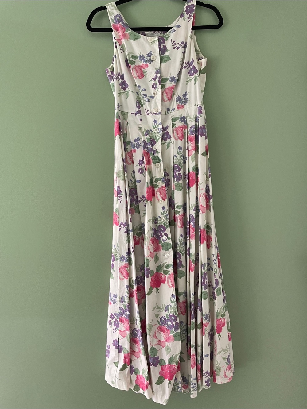 Chadwicks White Floral Midi Dress with Pink and Purple Roses